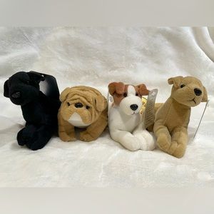 1997 STUFFINS Inc. 4pcs Dog Plush Labrador/Bulldog/Jack Russel/Golden Retriever